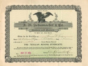 F.W. Schumacher and Co. Bankers and Brokers - Stock Certificate